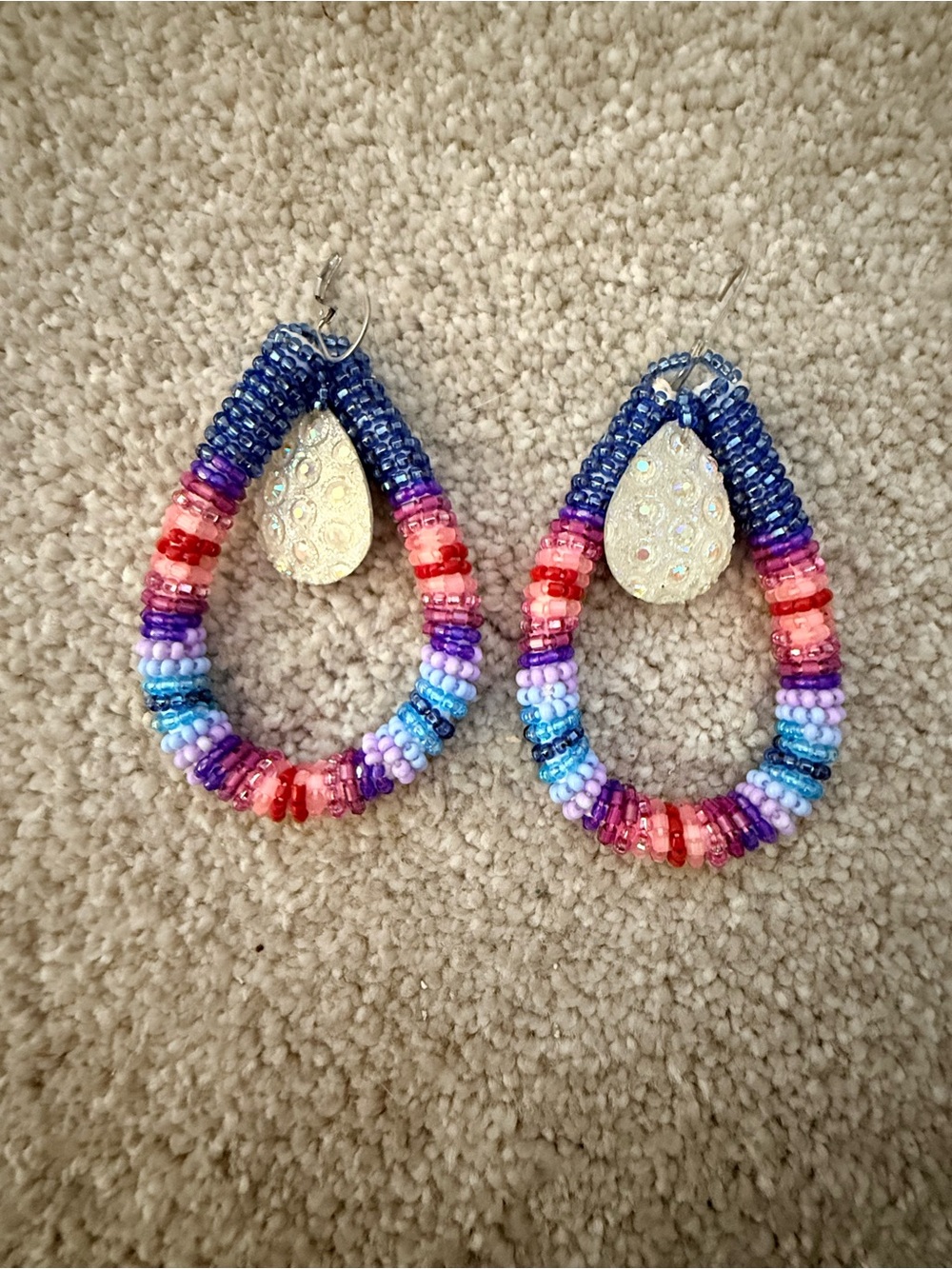 Handmade Multicolor Beaded Teardrop Earrings with Gold Accent